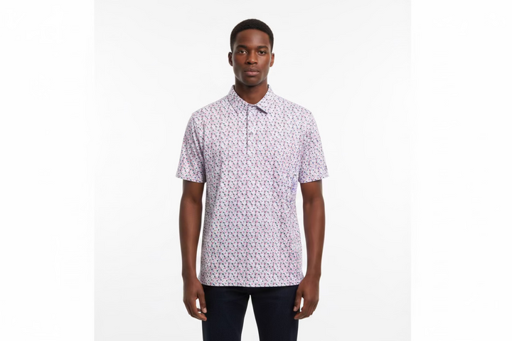 Straight Down Mens Sparrow Short Sleeve Polo - Guava/Snow