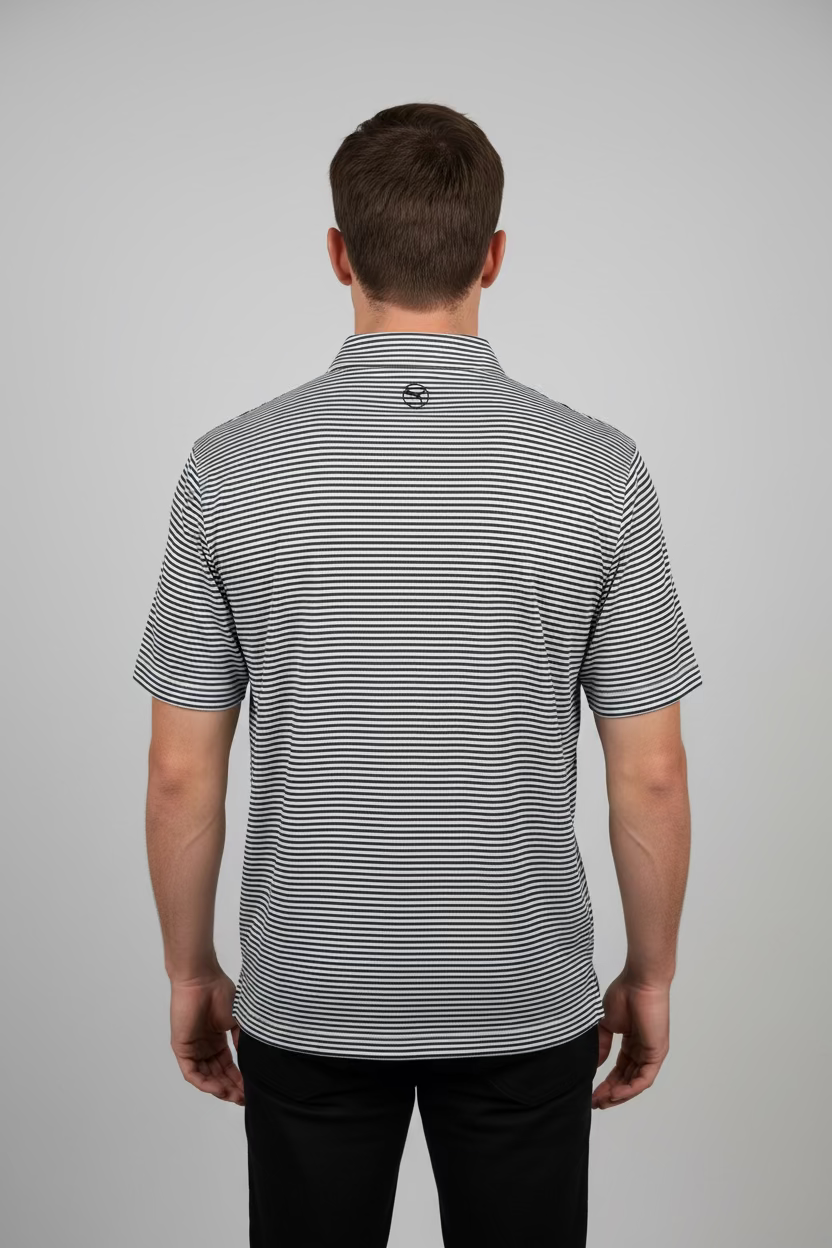 Puma Mens Stripe Isle Short Sleeve Polo (w/logo) - Deep Navy/White Glow