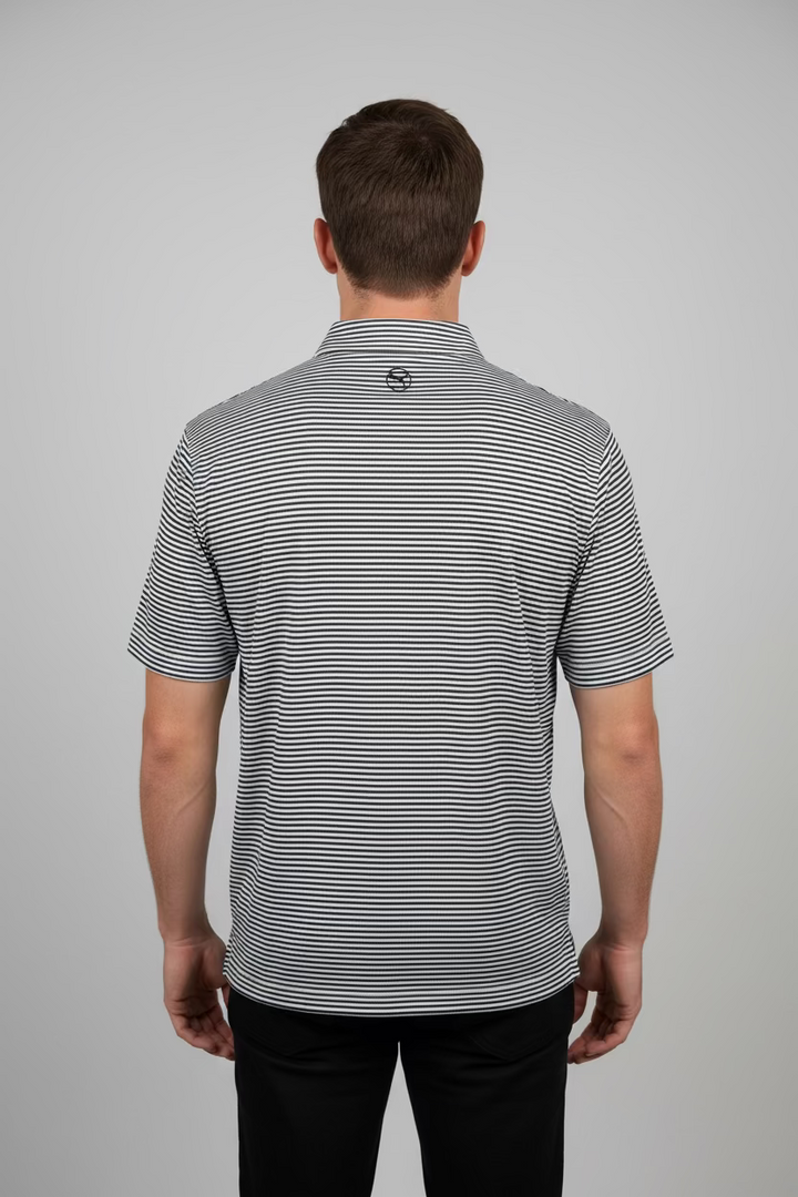 Puma Mens Stripe Isle Short Sleeve Polo (w/logo) - Deep Navy/White Glow