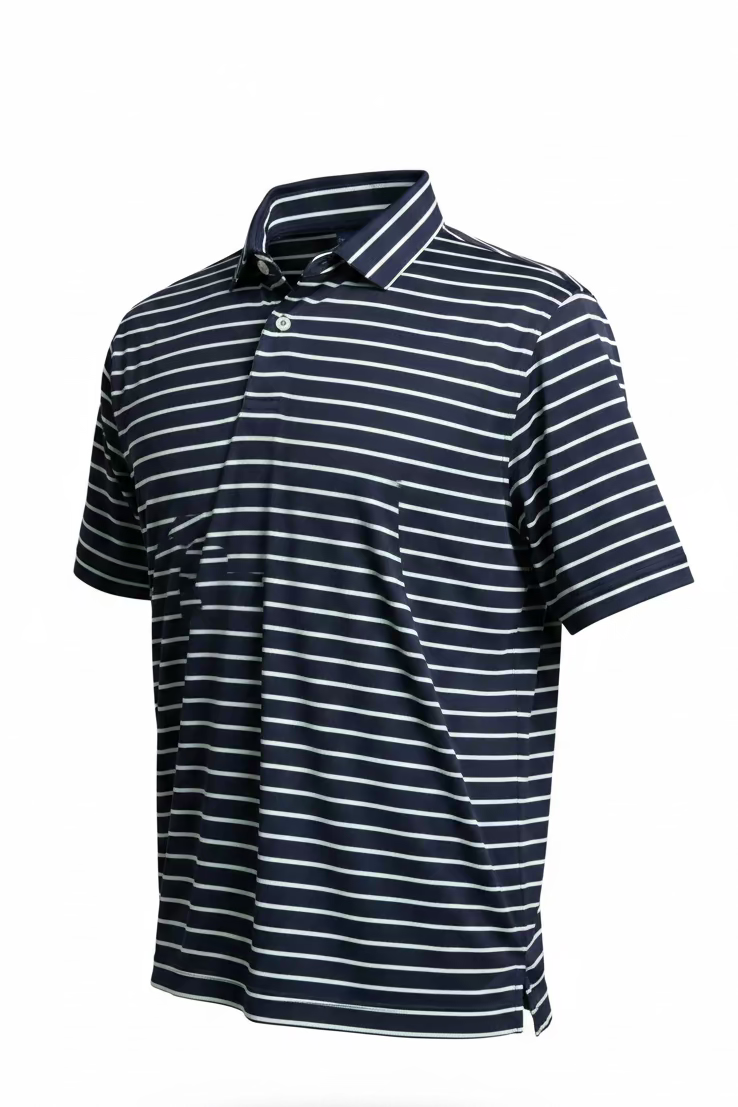 Straight Down Mens Quintero Stripe Short Sleeve Polo - Navy/Lagoon