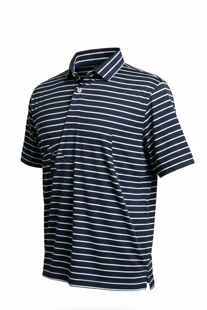 Straight Down Mens Quintero Stripe Short Sleeve Polo - Navy/Lagoon