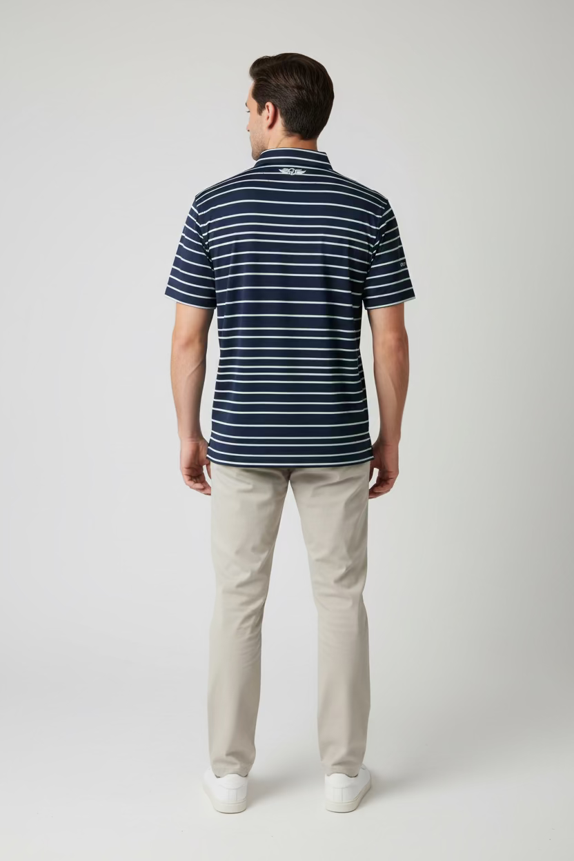 Straight Down Mens Quintero Stripe Short Sleeve Polo - Navy/Lagoon