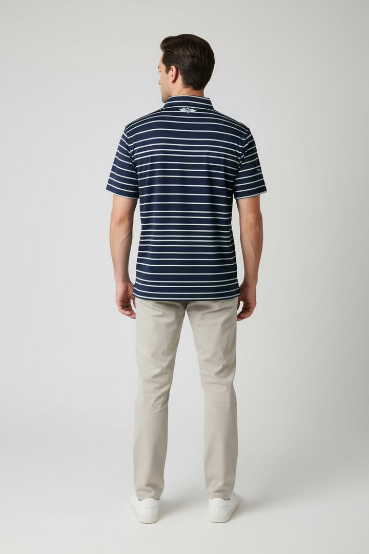 Straight Down Mens Quintero Stripe Short Sleeve Polo - Navy/Lagoon