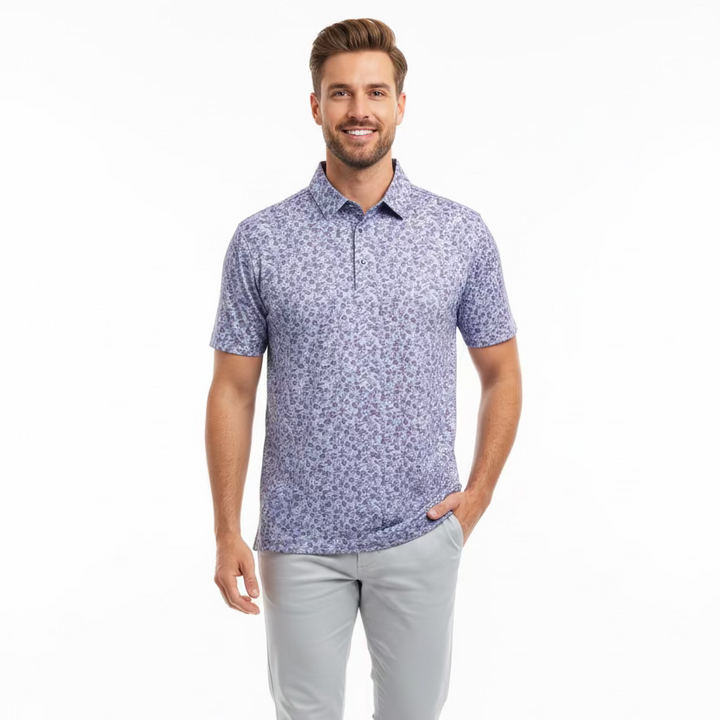 Straight Down Mens Stogie Short Sleeve Polo (w/logo) - Periwinkle/Maroon