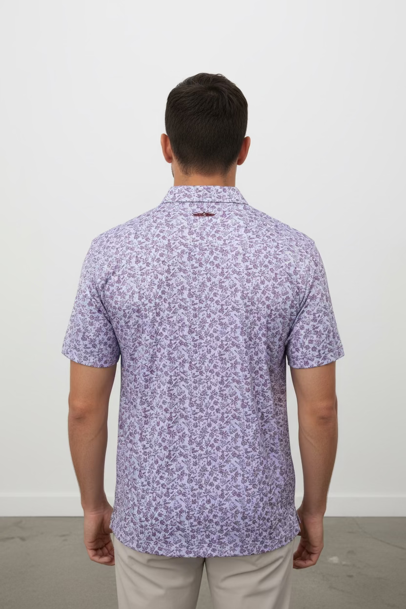 Straight Down Mens Stogie Short Sleeve Polo (w/logo) - Periwinkle/Maroon