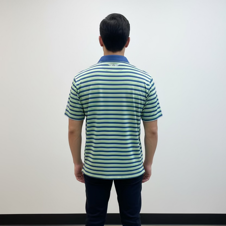 Straight Down Mens Doheny Stripe Short Sleeve Polo (w/logo) - Kiwi/Cool Blue