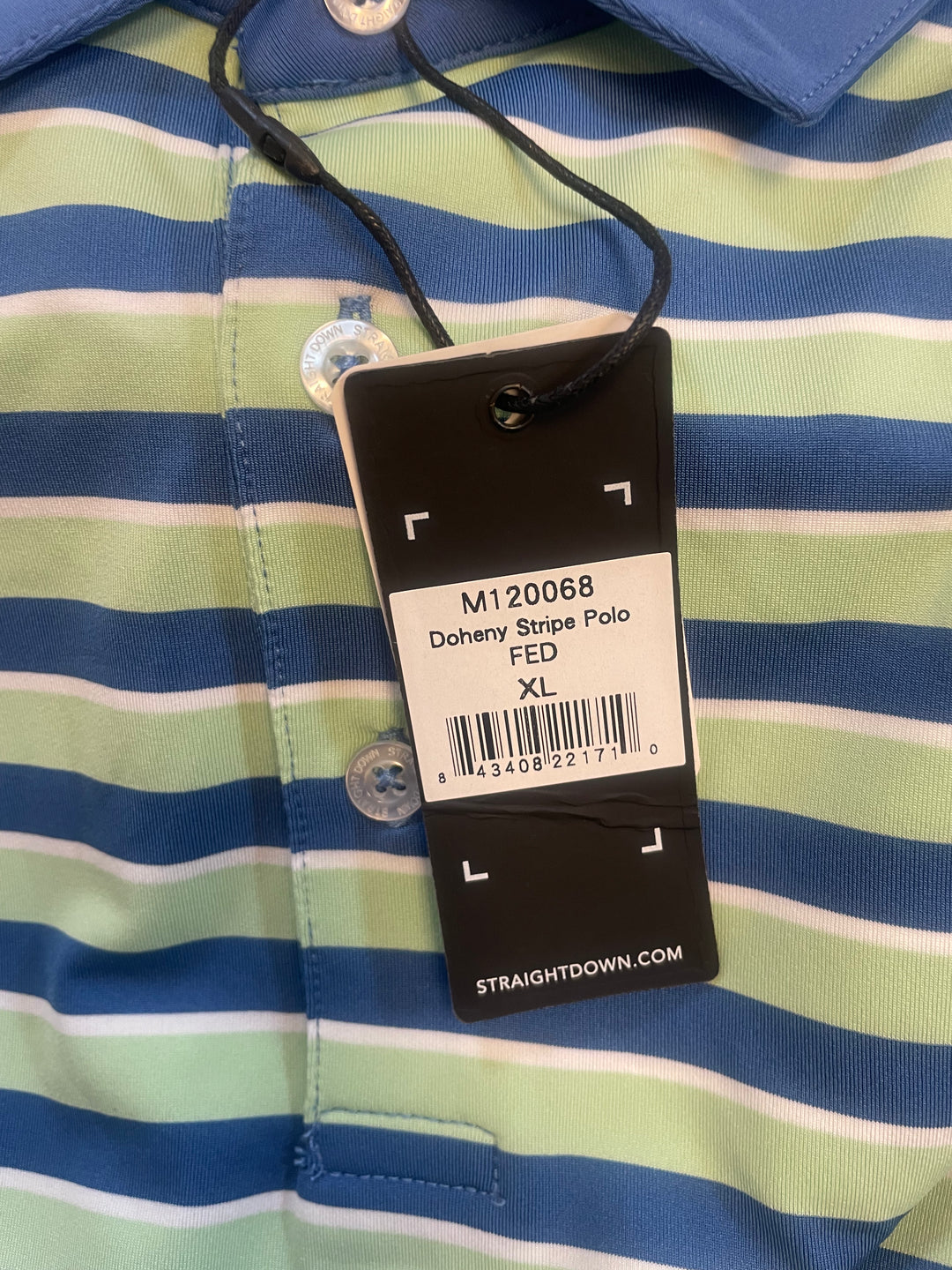 Straight Down Mens Doheny Stripe Short Sleeve Polo (w/logo) - Kiwi/Cool Blue