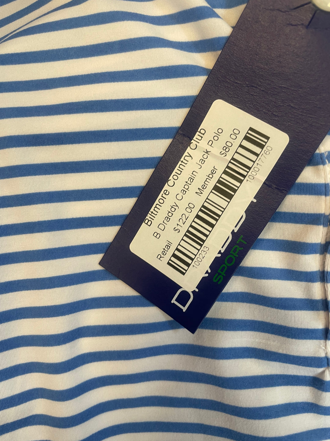 B Draddy Mens Captain Jack Short Sleeve Polo (w/logo)  - White/Blue