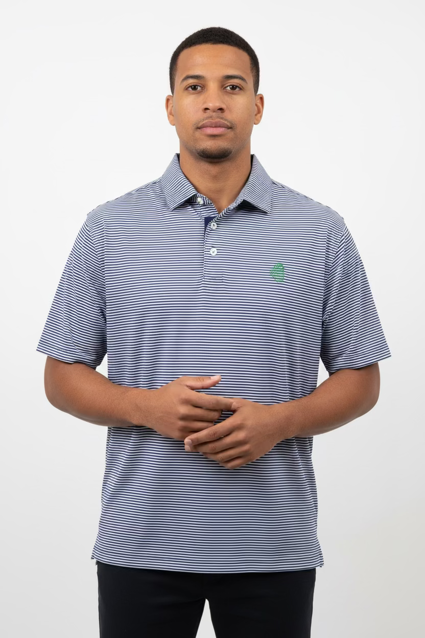 B Draddy Mens Jimmy Short Sleeve Polo (w/logo) - Deep Navy/White