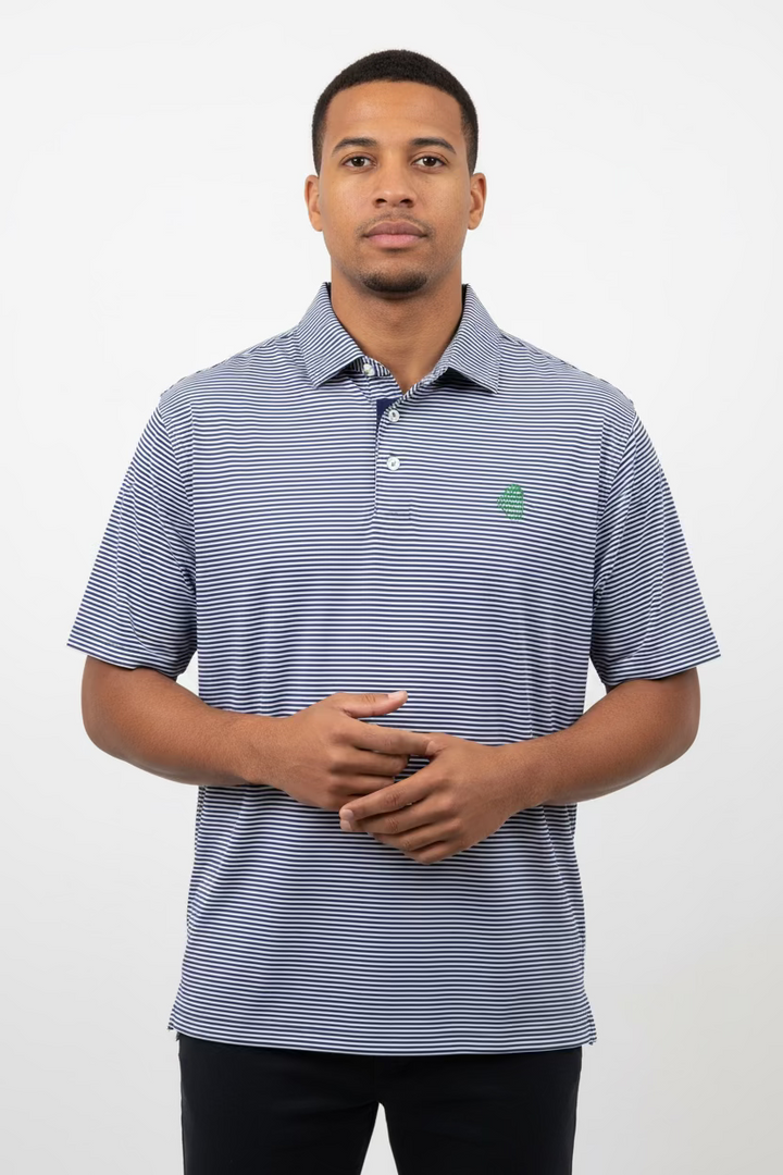 B Draddy Mens Jimmy Short Sleeve Polo (w/logo) - Deep Navy/White