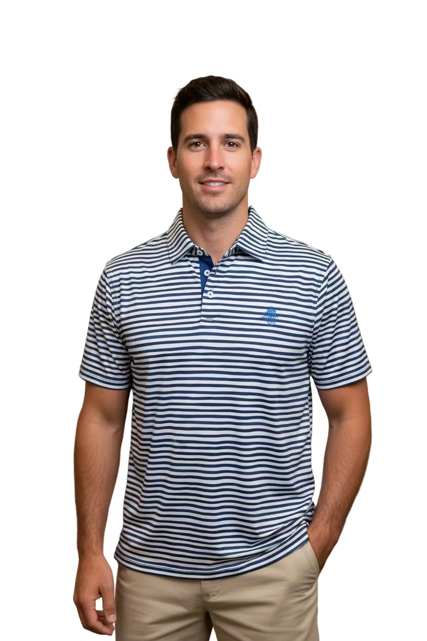 B Draddy Mens Captain Creative Short Sleeve Polo (w/logo) - Slate Blue/White