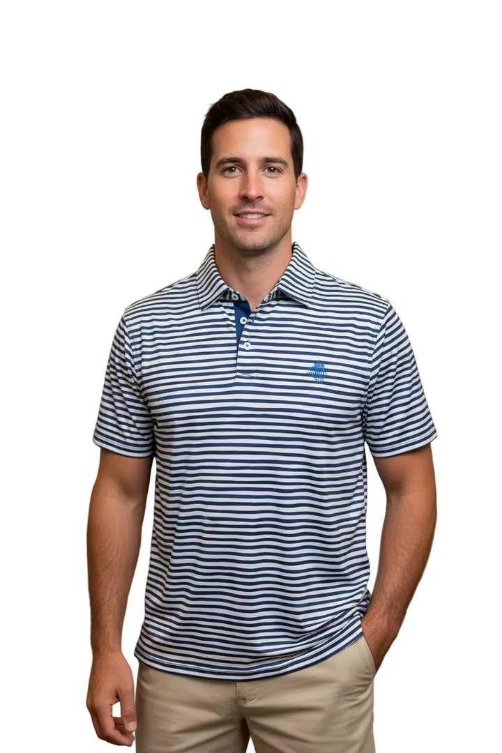 B Draddy Mens Captain Creative Short Sleeve Polo (w/logo) - Slate Blue/White