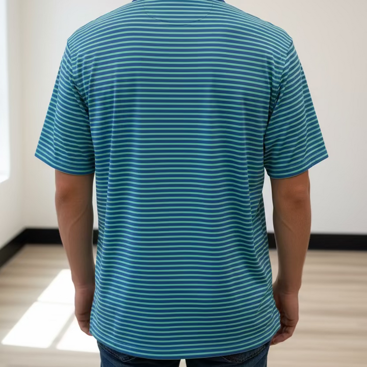 B Draddy Mens Captain Jack Short Sleeve Polo (w/logo)  - Seafoam/Capri Blue