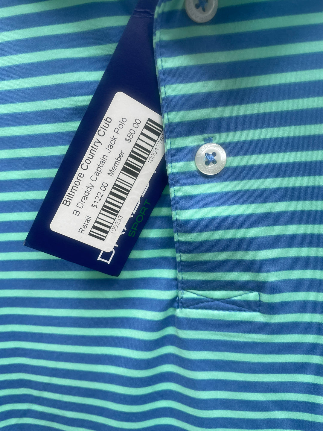 B Draddy Mens Captain Jack Short Sleeve Polo (w/logo)  - Seafoam/Capri Blue