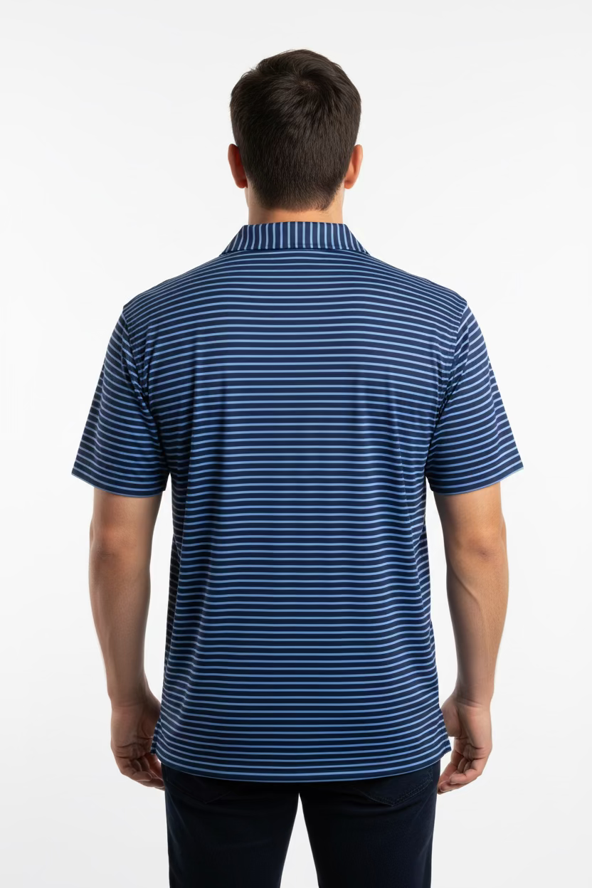 B Draddy Mens T-Bone Short Sleeve Polo (w/logo)  - Navy/Slate Blue