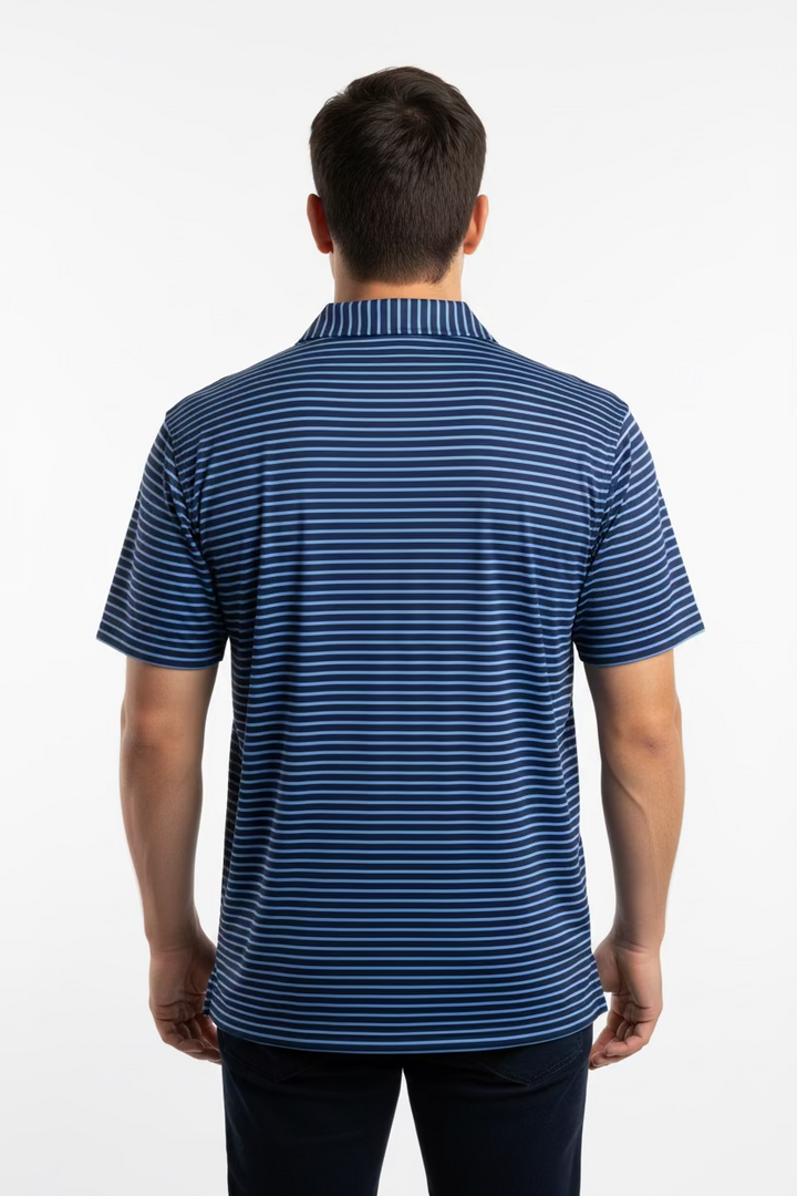 B Draddy Mens T-Bone Short Sleeve Polo (w/logo)  - Navy/Slate Blue