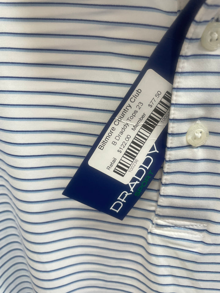 B Draddy Mens Matt Short Sleeve Polo (w/logo) - White/Blue