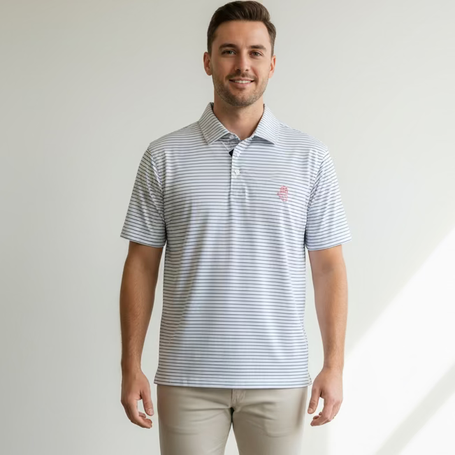 B Draddy Mens Matt Short Sleeve Polo (w/logo) - White/Blue