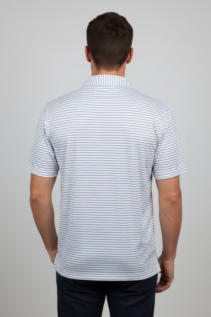 B Draddy Mens Matt Short Sleeve Polo (w/logo) - White/Blue