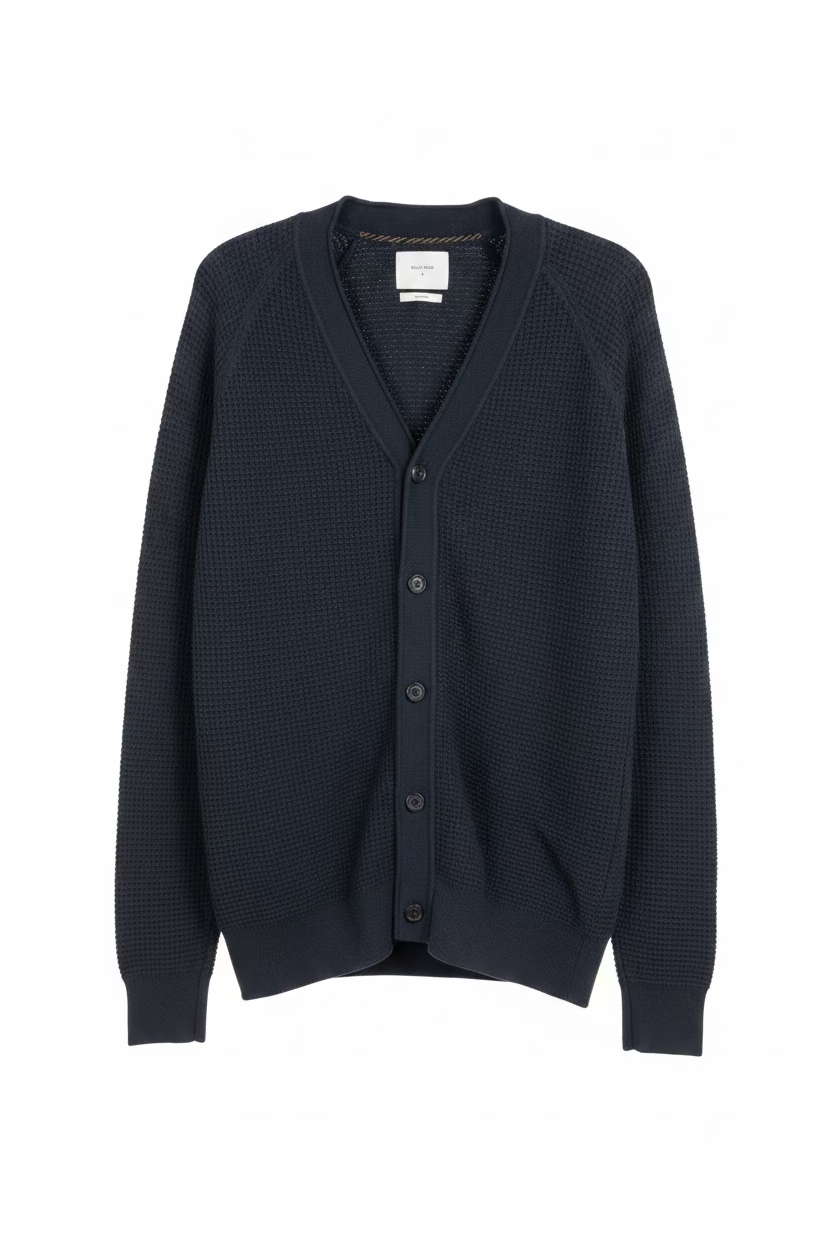 Billy Reid Mens Long Sleeve Waffle Cardigan - Carbon Blue
