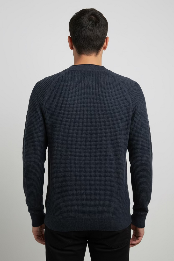 Billy Reid Mens Long Sleeve Waffle Cardigan - Carbon Blue