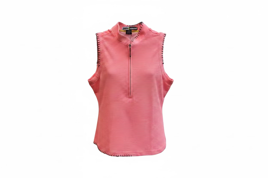 Jamie Sadock Womens Quarter Zip Sleeveless Polo - Strawberry/Black