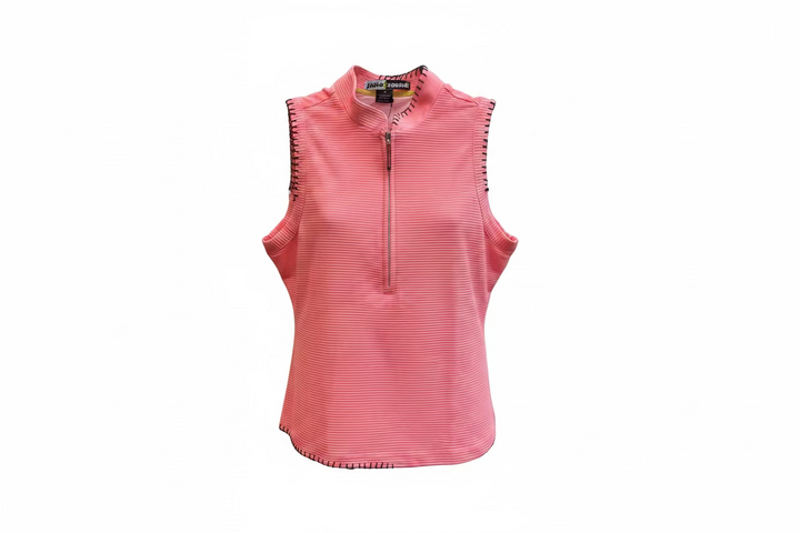 Jamie Sadock Womens Quarter Zip Sleeveless Polo - Strawberry/Black