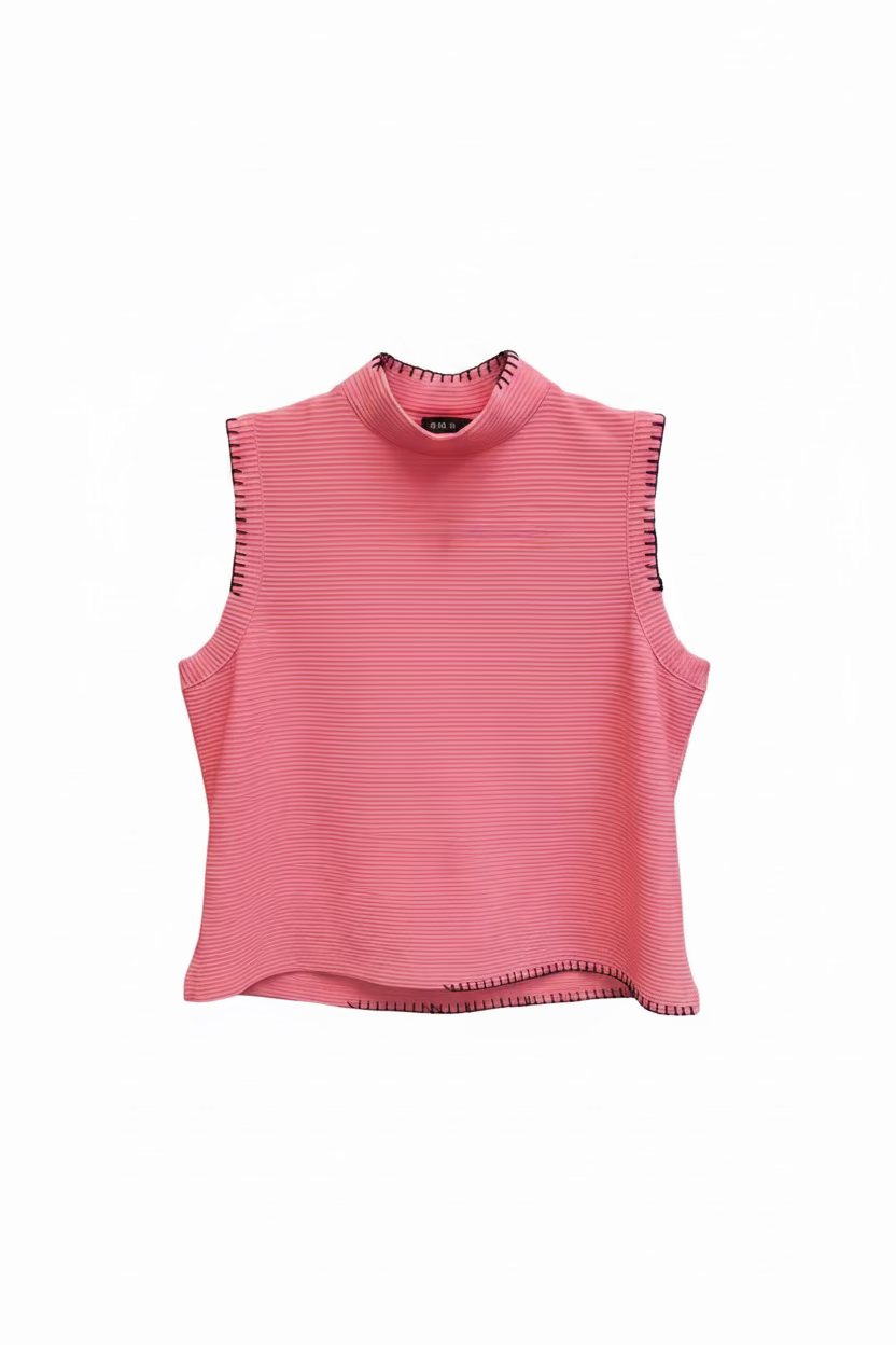 Jamie Sadock Womens Quarter Zip Sleeveless Polo - Strawberry/Black