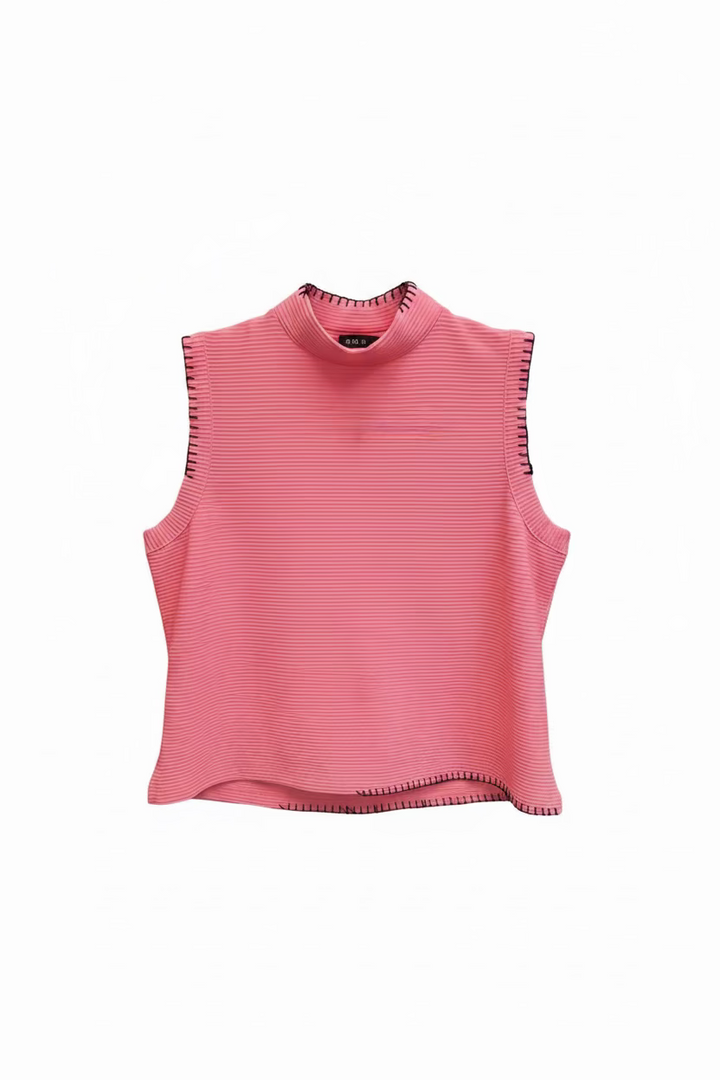 Jamie Sadock Womens Quarter Zip Sleeveless Polo - Strawberry/Black