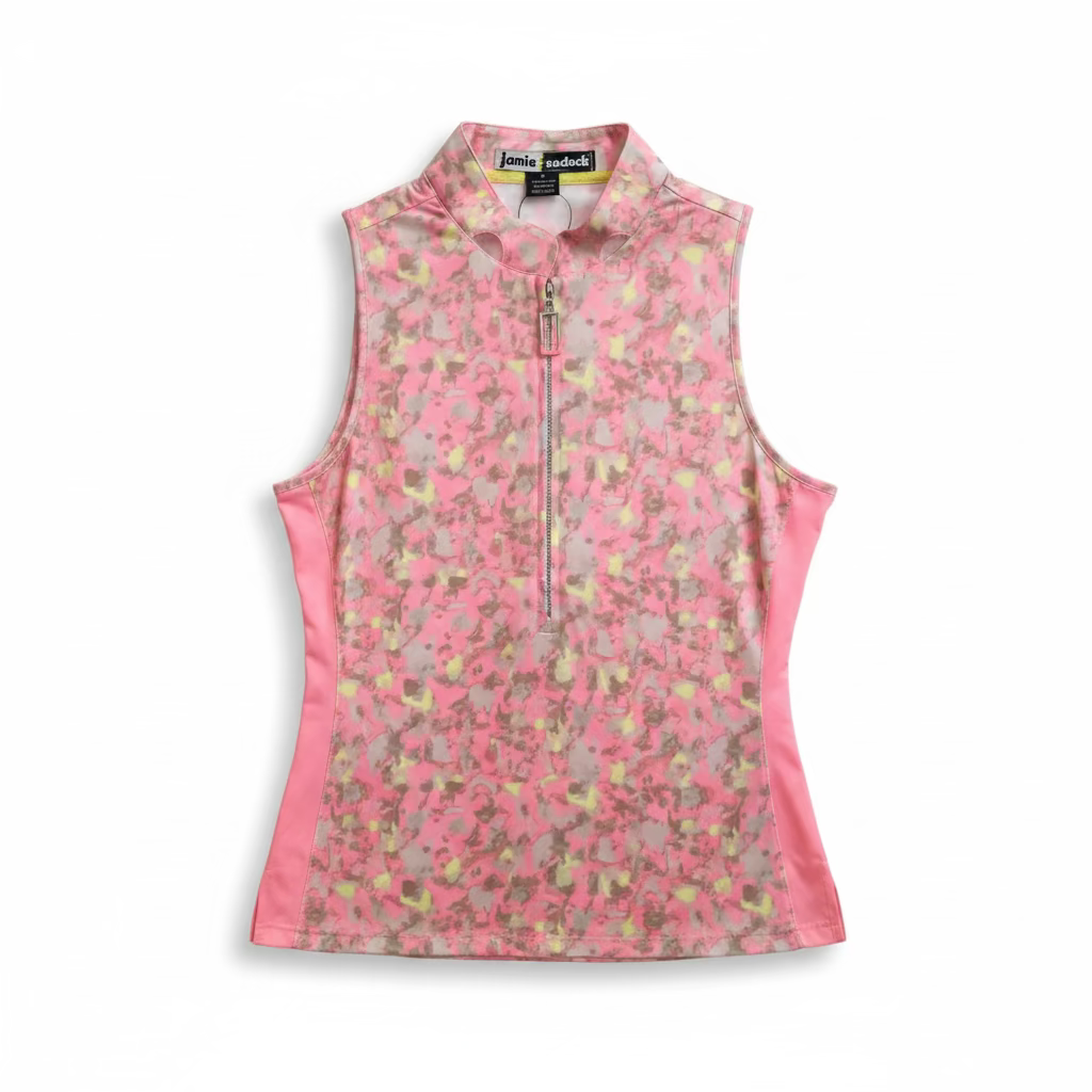 Jamie Sadock Womens Quarter Zip Sleeveless Polo - Bubblegum/Stormy