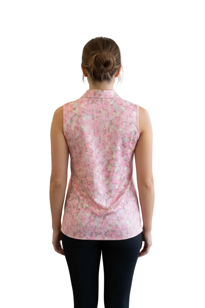 Jamie Sadock Womens Quarter Zip Sleeveless Polo - Bubblegum/Stormy