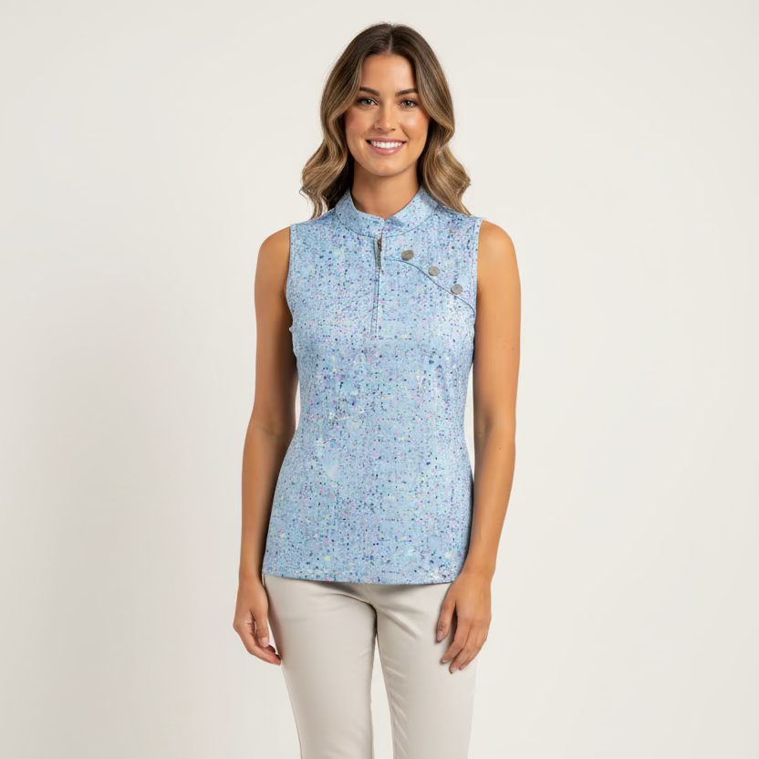 Jamie Sadock Womens Quarter Zip Sleeveless Polo - Blueberry/Confetti
