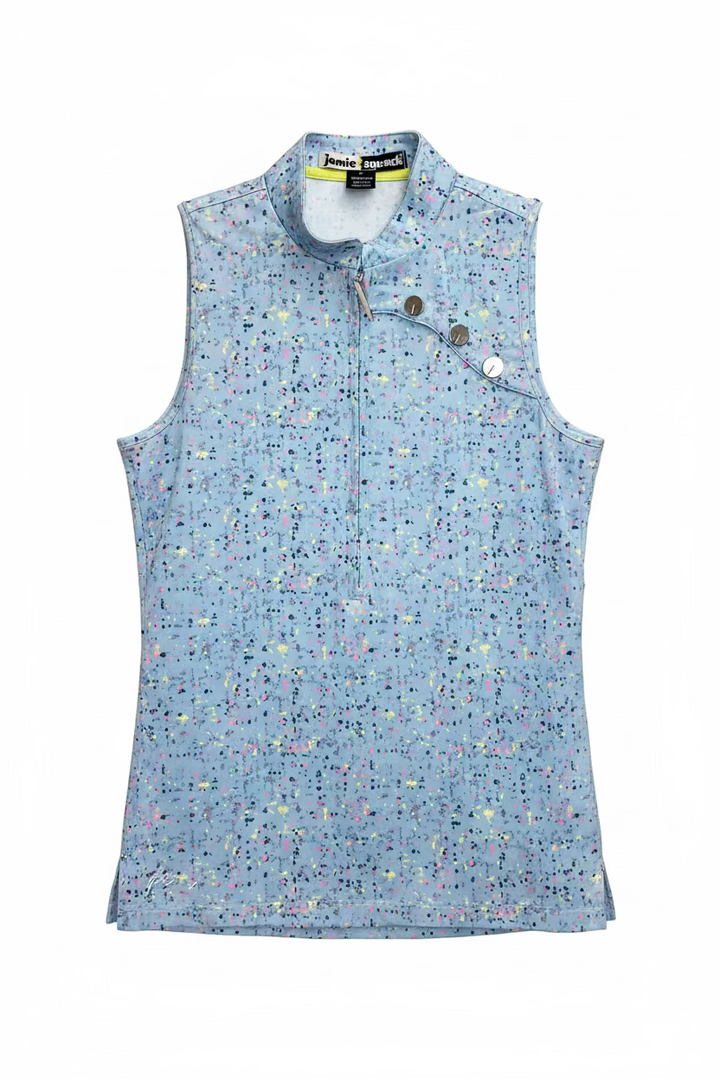 Jamie Sadock Womens Quarter Zip Sleeveless Polo - Blueberry/Confetti