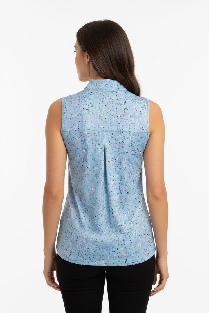 Jamie Sadock Womens Quarter Zip Sleeveless Polo - Blueberry/Confetti