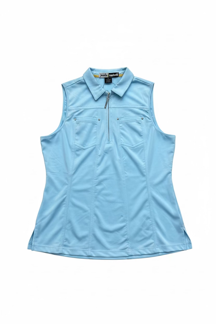 Jamie Sadock Womens Quarter Zip Sleeveless Polo - Blue Bell