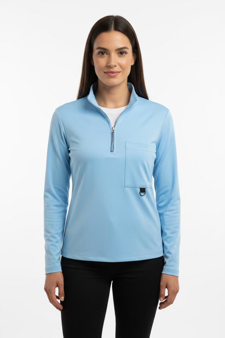 Jamie Sadock Womens Quarter Zip Long Sleeve Top - Ice Blue