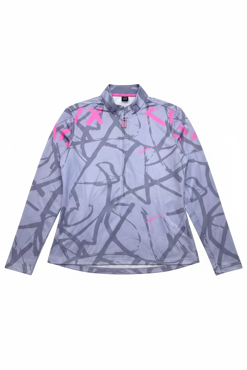 Jamie Sadock Womens Zip Long Sleeve Top - Lavender/Flamingo Pink