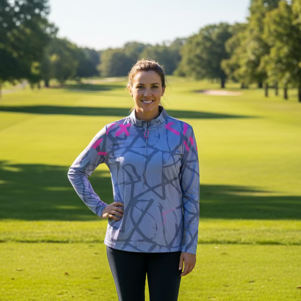 Jamie Sadock Womens Zip Long Sleeve Top - Lavender/Flamingo Pink