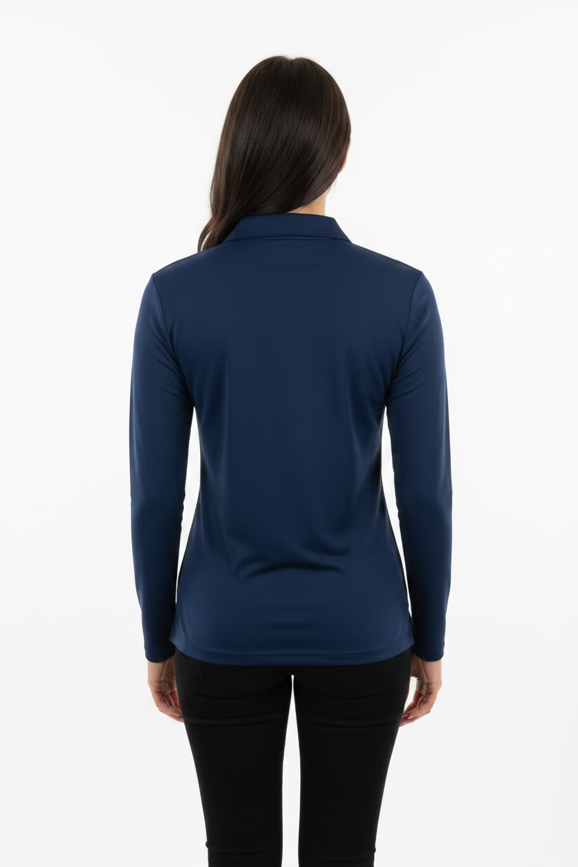 Greg Norman Womens Long Sleeve Zip Collar Polo - Marina Navy