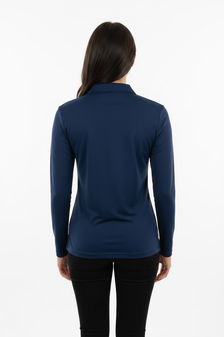 Greg Norman Womens Long Sleeve Zip Collar Polo - Marina Navy