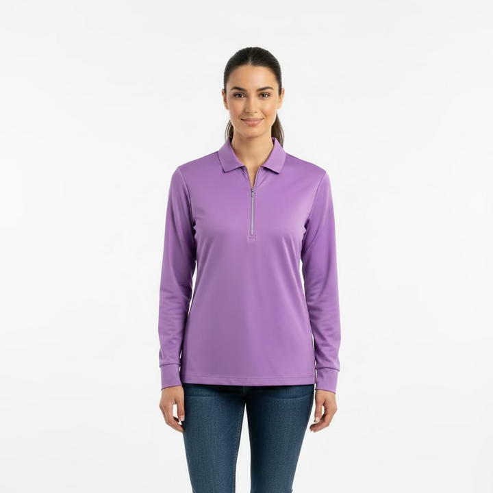 Greg Norman Womens Long Sleeve Zip Collar Polo - Lavender