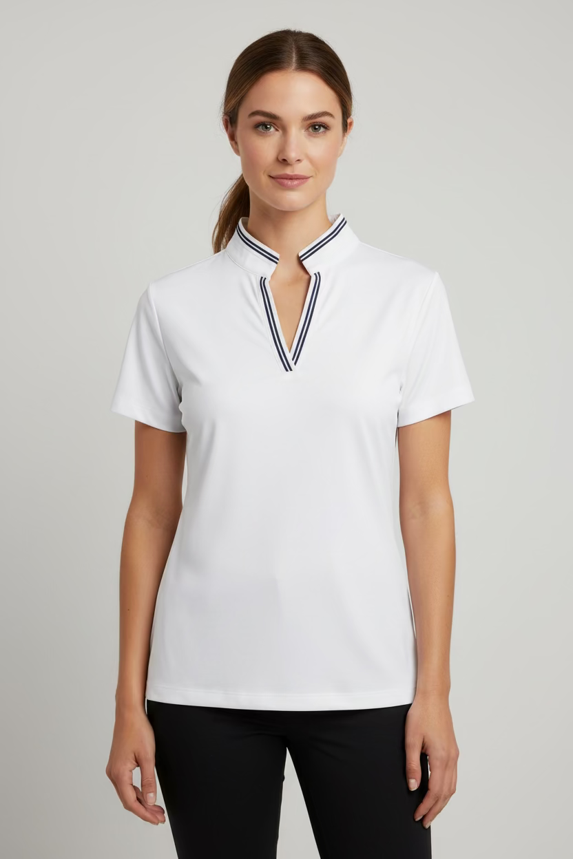 Greg Norman Womens Short Sleeve Polo - Blizzard/Navy - Medium