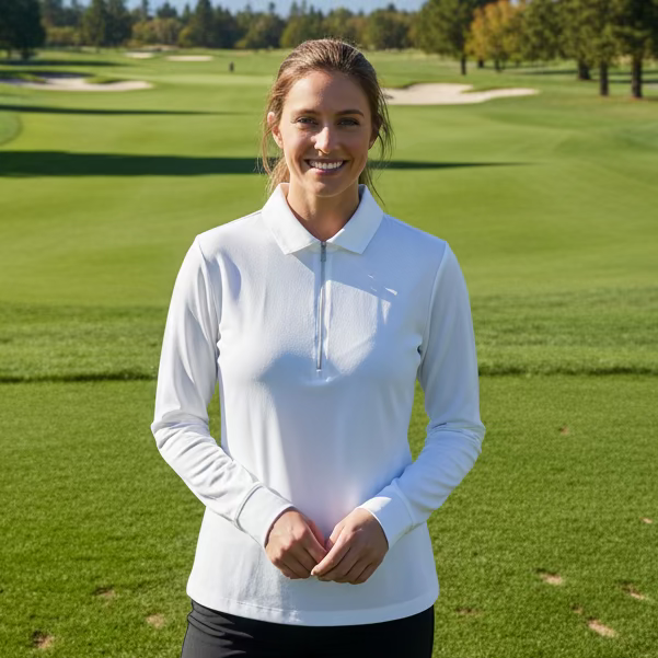 Greg Norman Womens Long Sleeve Collar Polo - Blizzard - Medium