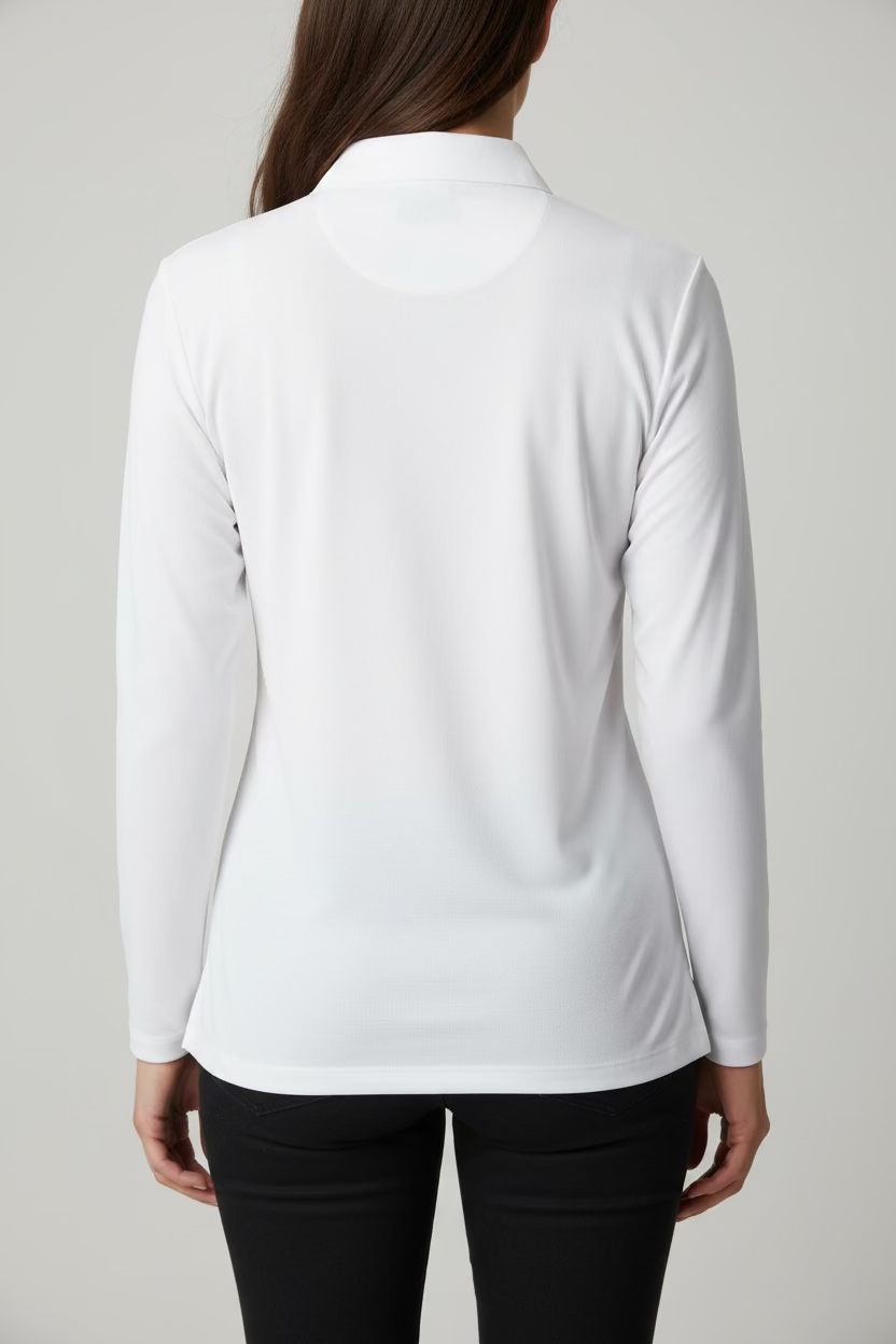 Greg Norman Womens Long Sleeve Collar Polo - Blizzard - Medium