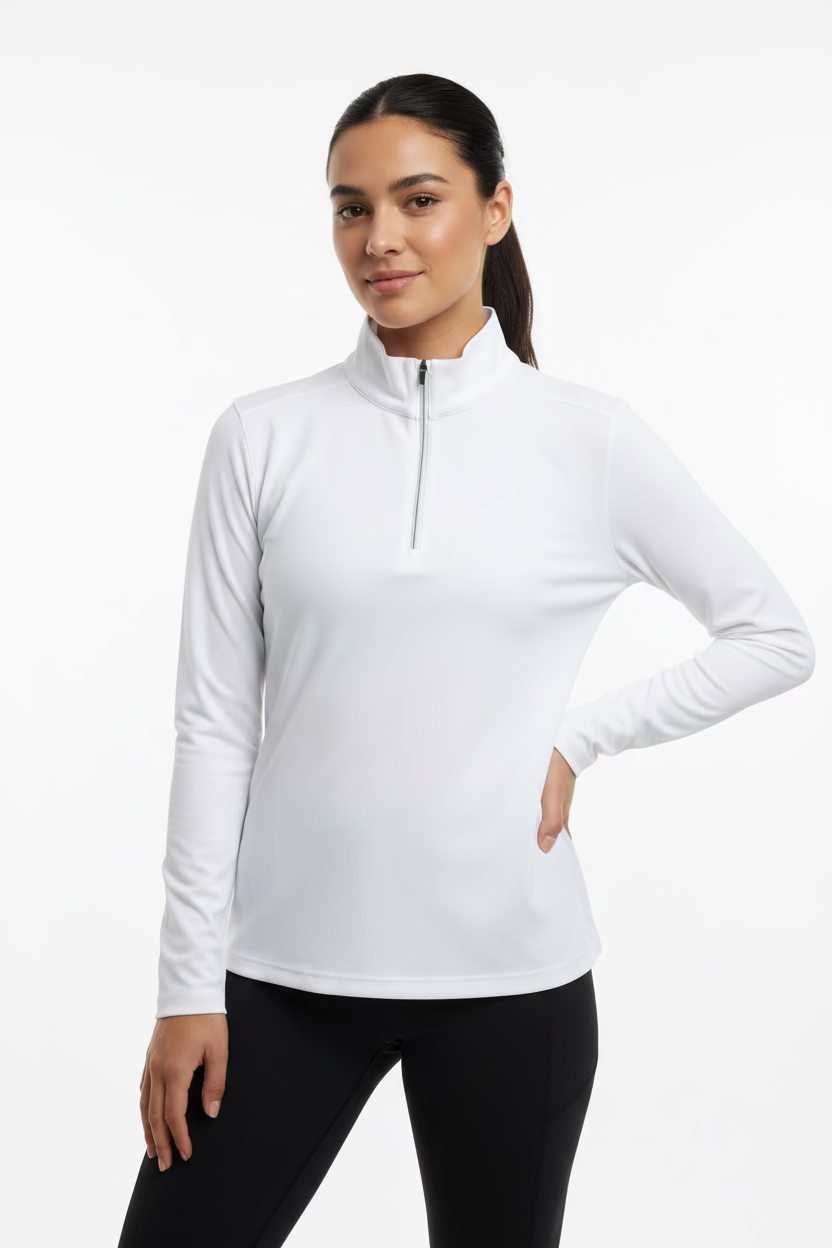 Greg Norman Womens Long Sleeve Zip Polo - Blizzard - Medium