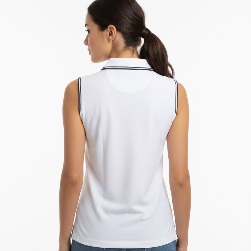 Greg Norman Womens Sleeveless Zip Polo - Blizzard/Navy - Medium