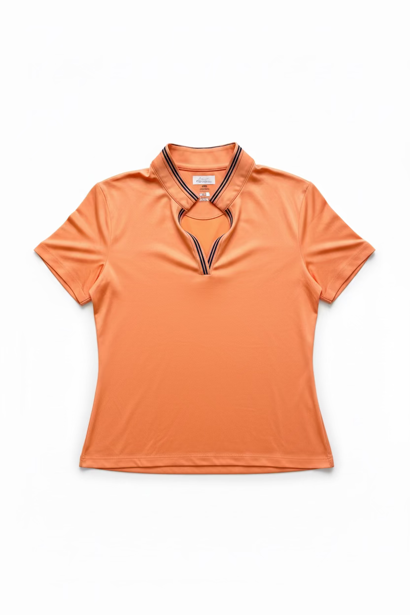 Greg Norman Womens Short Sleeve Polo - Mango/Navy