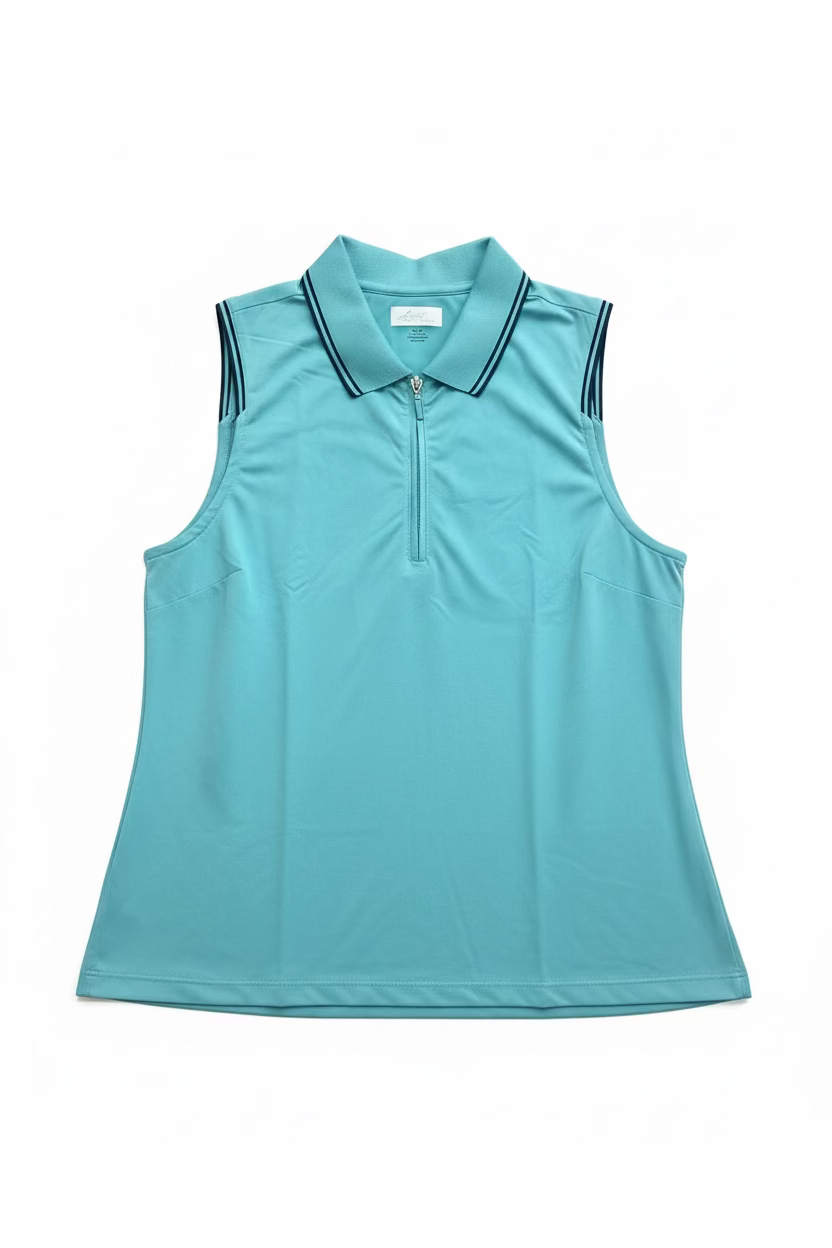 Greg Norman Womens Sleeveless Zip Polo - Teal Ocean