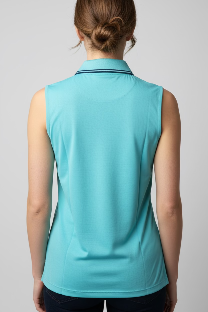 Greg Norman Womens Sleeveless Zip Polo - Teal Ocean
