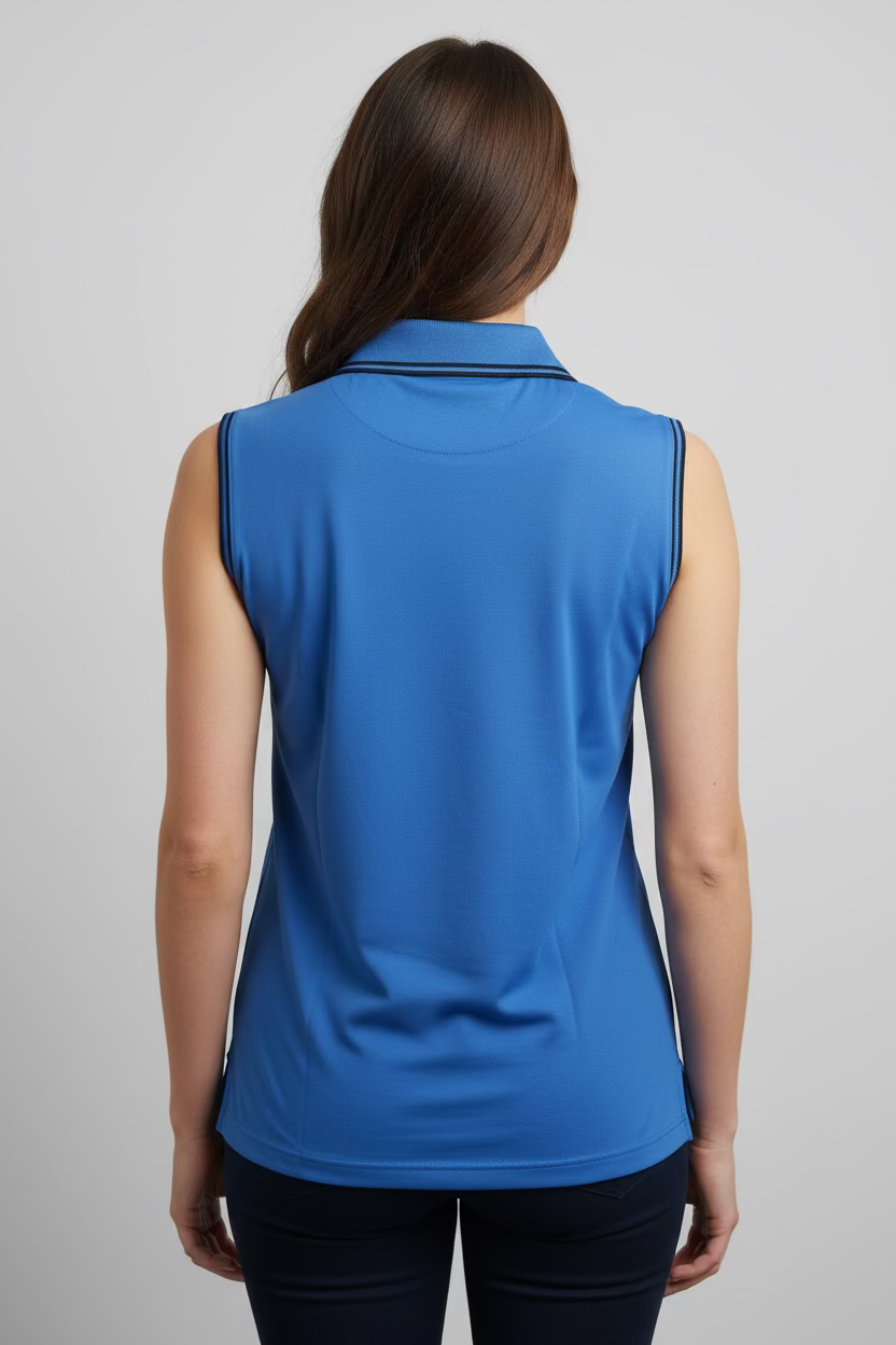Greg Norman Womens Sleeveless Zip Polo - Aegean Blue